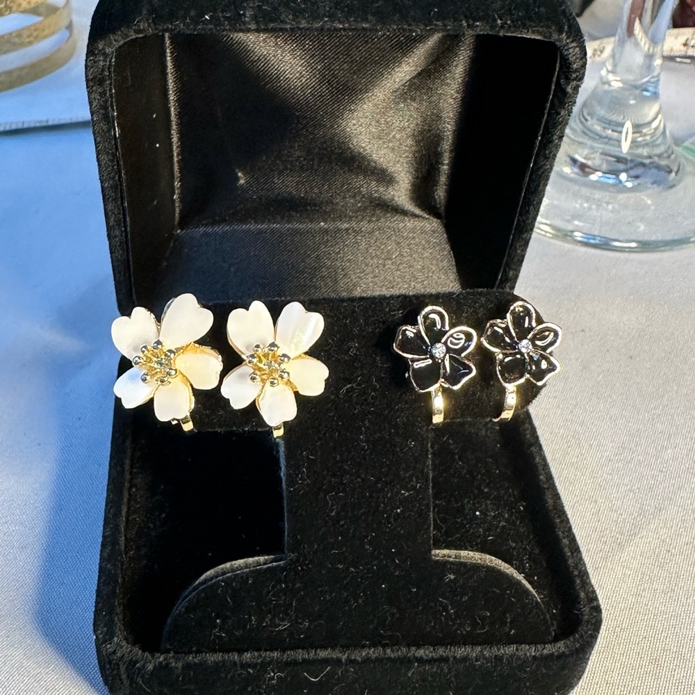 Two pair tiny petite style flower earrings